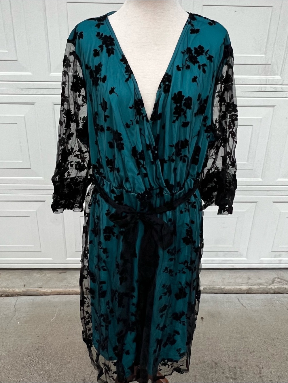 BloomChic Teal Dress with Black Floral Burnout Overlay - Picture 2 of 4